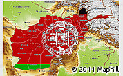 Flag 3D Map of Afghanistan, physical outside, flag aligned to the middle