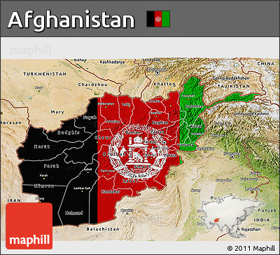 Flag 3D Map of Afghanistan, satellite outside, bathymetry sea