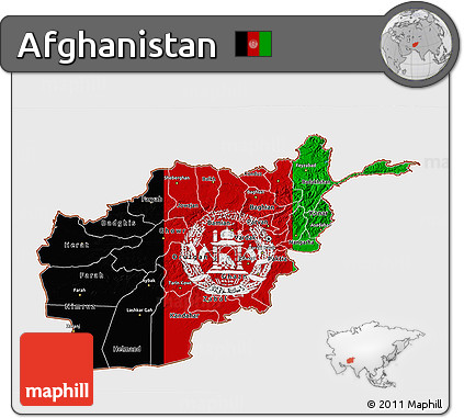 Flag 3D Map of Afghanistan, single color outside, bathymetry sea