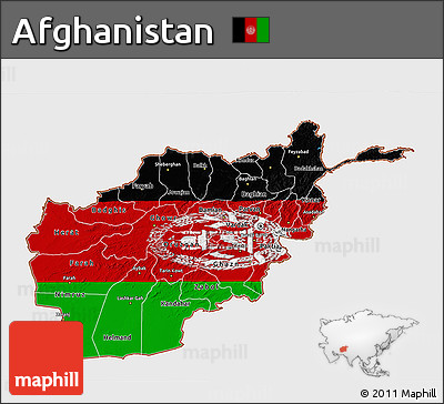 Flag 3D Map of Afghanistan, single color outside, satellite sea, flag rotated