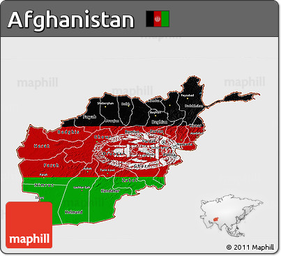 Flag 3D Map of Afghanistan, single color outside, satellite sea, flag rotated