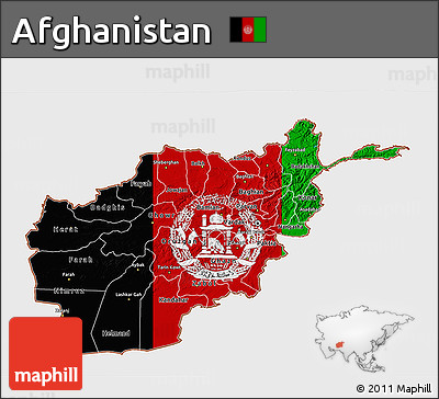 Flag 3D Map of Afghanistan, single color outside, satellite sea