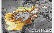 Physical 3D Map of Afghanistan, darken, desaturated, land only