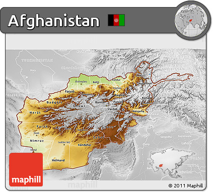 Physical 3D Map of Afghanistan, lighten, desaturated, land only