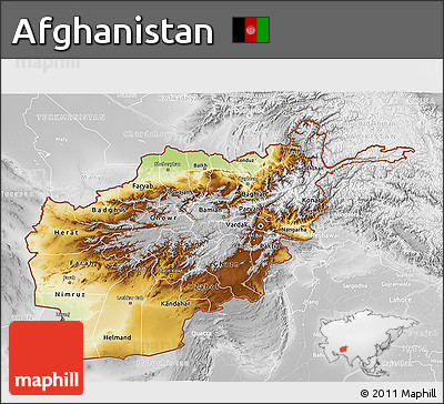 Physical 3D Map of Afghanistan, lighten, desaturated, land only