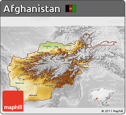 Physical 3D Map of Afghanistan, lighten, desaturated, land only