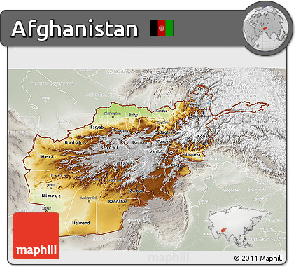 Physical 3D Map of Afghanistan, lighten, semi-desaturated