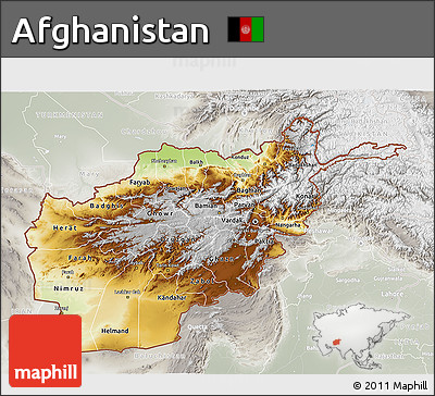 Physical 3D Map of Afghanistan, lighten, semi-desaturated