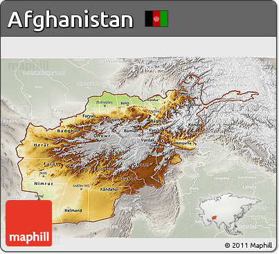 Physical 3D Map of Afghanistan, lighten, semi-desaturated