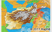 Physical 3D Map of Afghanistan, political outside, shaded relief sea