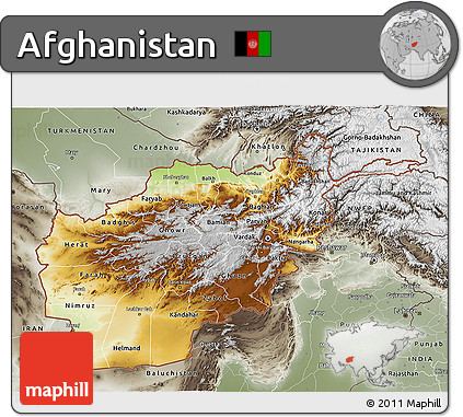 Physical 3D Map of Afghanistan, semi-desaturated