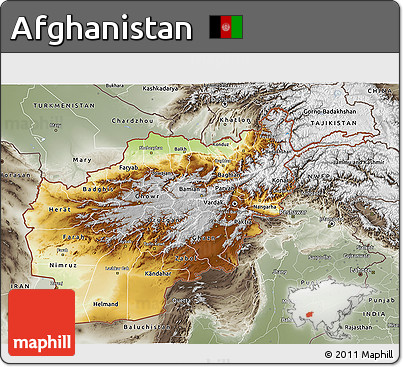 Physical 3D Map of Afghanistan, semi-desaturated