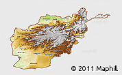Physical 3D Map of Afghanistan, single color outside, bathymetry sea, shaded relief sea