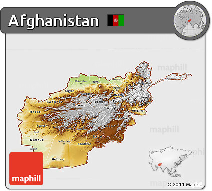 Physical 3D Map of Afghanistan, single color outside
