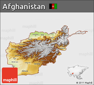Physical 3D Map of Afghanistan, single color outside
