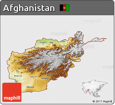 Physical 3D Map of Afghanistan, single color outside
