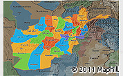 Political 3D Map of Afghanistan, darken, semi-desaturated
