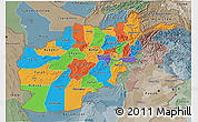 Political 3D Map of Afghanistan, semi-desaturated, land only