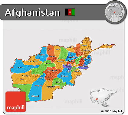 Political 3D Map of Afghanistan, single color outside, bathymetry sea