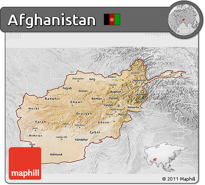 Satellite 3D Map of Afghanistan, lighten, desaturated