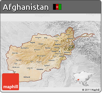 Satellite 3D Map of Afghanistan, lighten, desaturated
