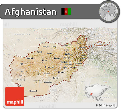 Satellite 3D Map of Afghanistan, lighten, land only