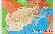 Satellite 3D Map of Afghanistan, political shades outside, satellite sea