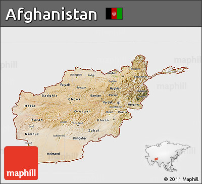 Satellite 3D Map of Afghanistan, single color outside