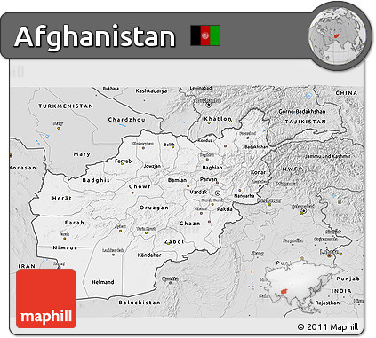 Silver Style 3D Map of Afghanistan