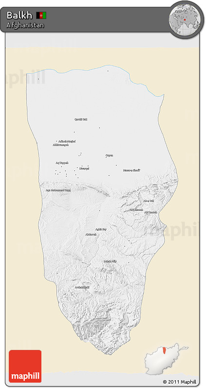 Classic Style 3D Map of Balkh, single color outside