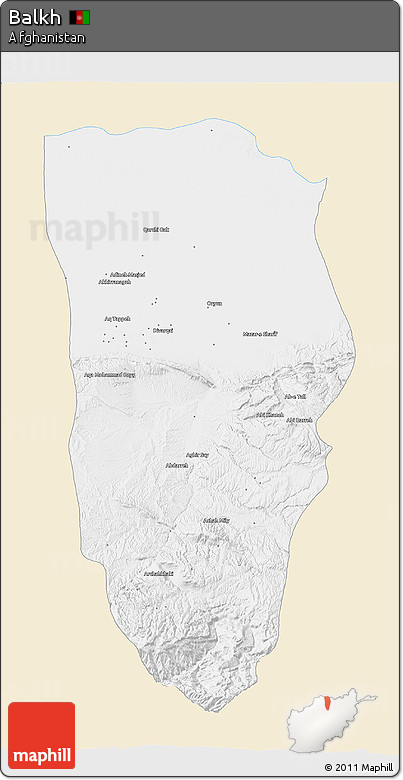 Classic Style 3D Map of Balkh, single color outside