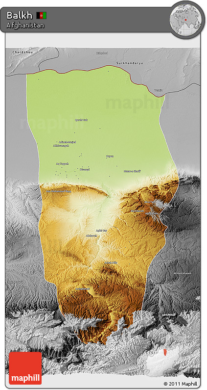 Physical 3D Map of Balkh, desaturated