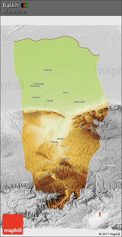 Physical 3D Map of Balkh, lighten, desaturated