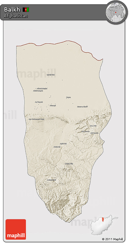 Shaded Relief 3D Map of Balkh, cropped outside