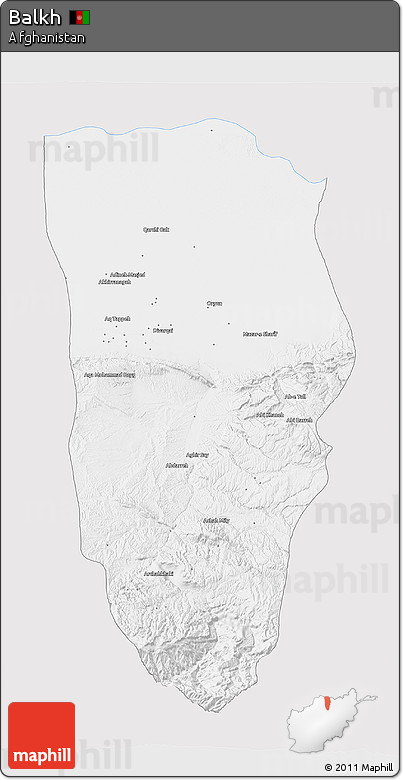 Silver Style 3D Map of Balkh, single color outside