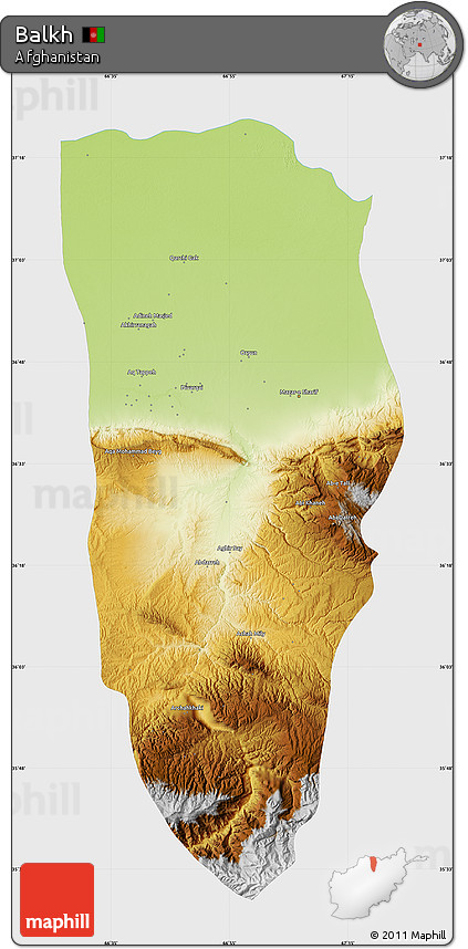 Physical Map of Balkh, single color outside