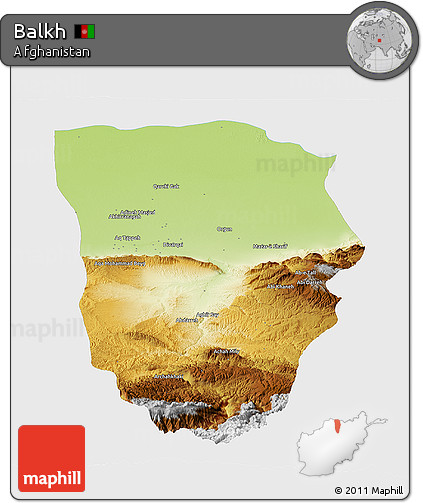 Physical Panoramic Map of Balkh, single color outside