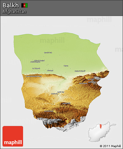 Physical Panoramic Map of Balkh, single color outside