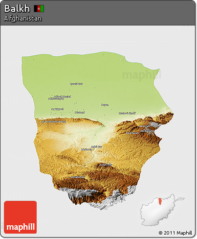 Physical Panoramic Map of Balkh, single color outside