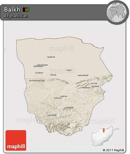 Shaded Relief Panoramic Map of Balkh, cropped outside