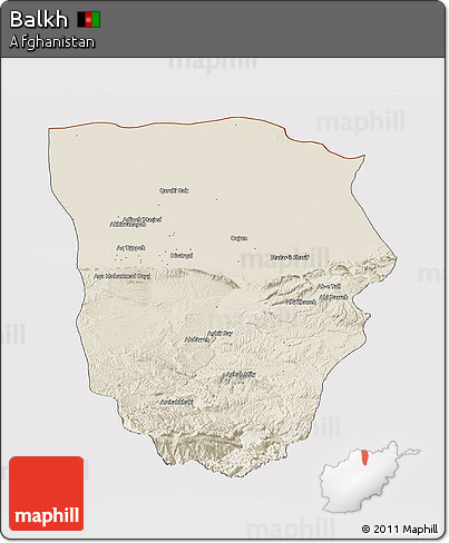 Shaded Relief Panoramic Map of Balkh, cropped outside