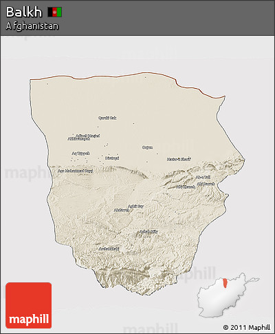 Shaded Relief Panoramic Map of Balkh, cropped outside