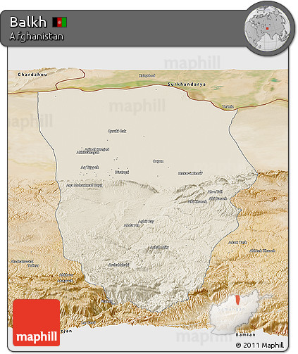 Shaded Relief Panoramic Map of Balkh, satellite outside