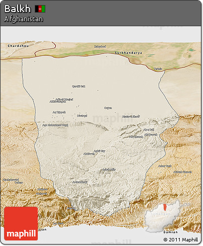 Shaded Relief Panoramic Map of Balkh, satellite outside