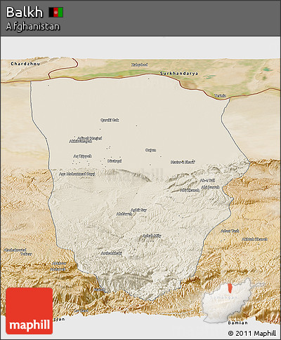 Shaded Relief Panoramic Map of Balkh, satellite outside