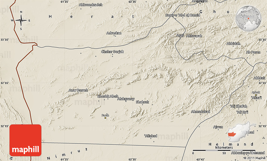 Shaded Relief Map of Farah
