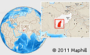 Shaded Relief Location Map of Helmand, highlighted country, within the entire country