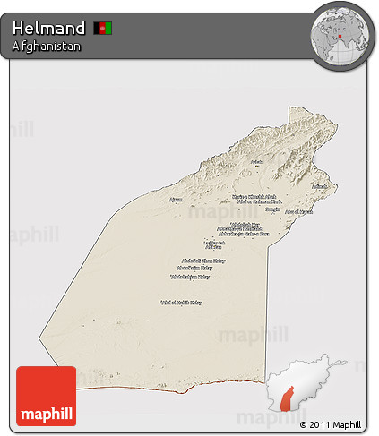 Shaded Relief Panoramic Map of Helmand, cropped outside