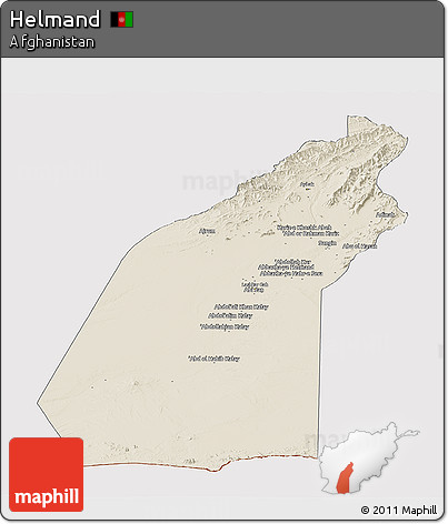 Shaded Relief Panoramic Map of Helmand, cropped outside
