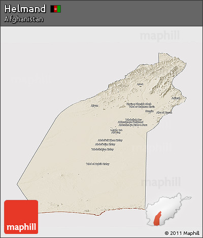 Shaded Relief Panoramic Map of Helmand, cropped outside
